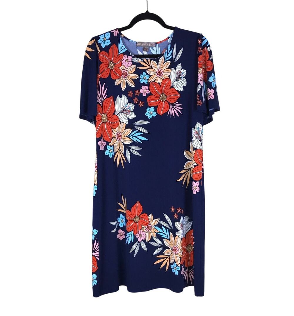 Alexandra + Oak Dress Women’s Large Navy Floral Short Sleeve Summer Casual